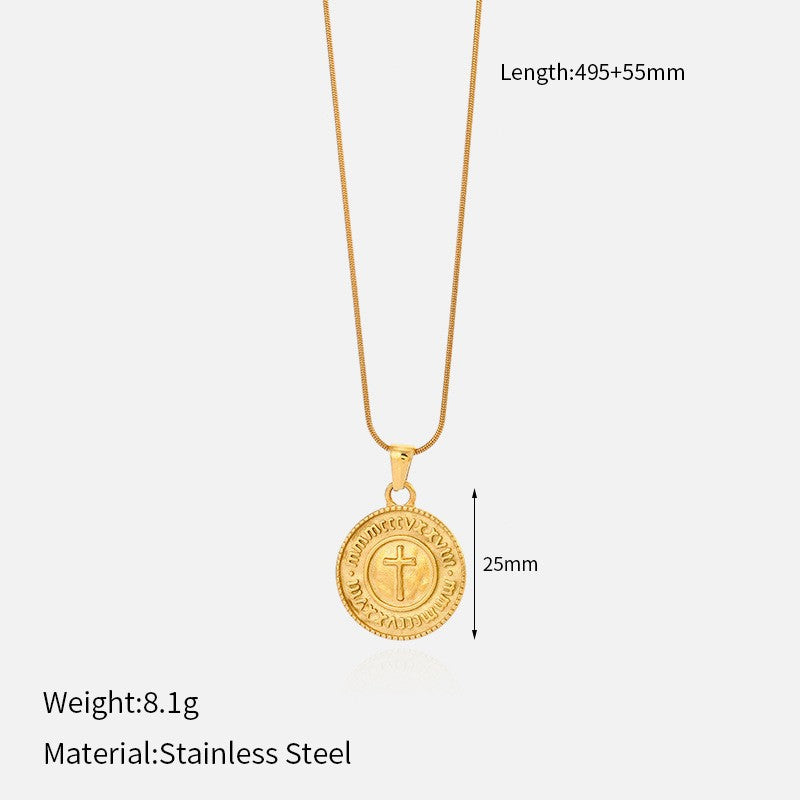 Wholesale vintage titanium steel electroplated 18K gold stainless steel cross necklace